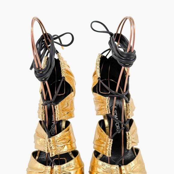 Tom Ford Stardust Lace Up Heels EU 41 US 9 Metallic Gold Foil Leather Tie Shoe - Picture 7 of 16